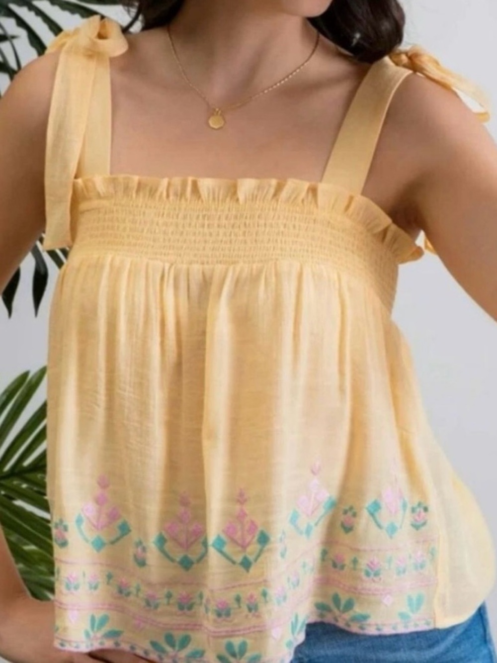 NWT Perch by Blu Pepper sleeveless, tie shoulder yellow boho blouse. 1XL